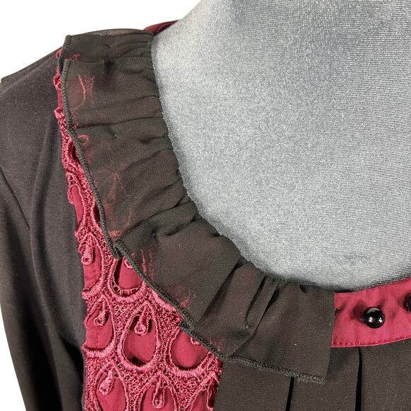 Milly New York Y2K Whimsigoth Dress Medium Burgundy Black Lace Overlay Beads - Picture 10 of 16